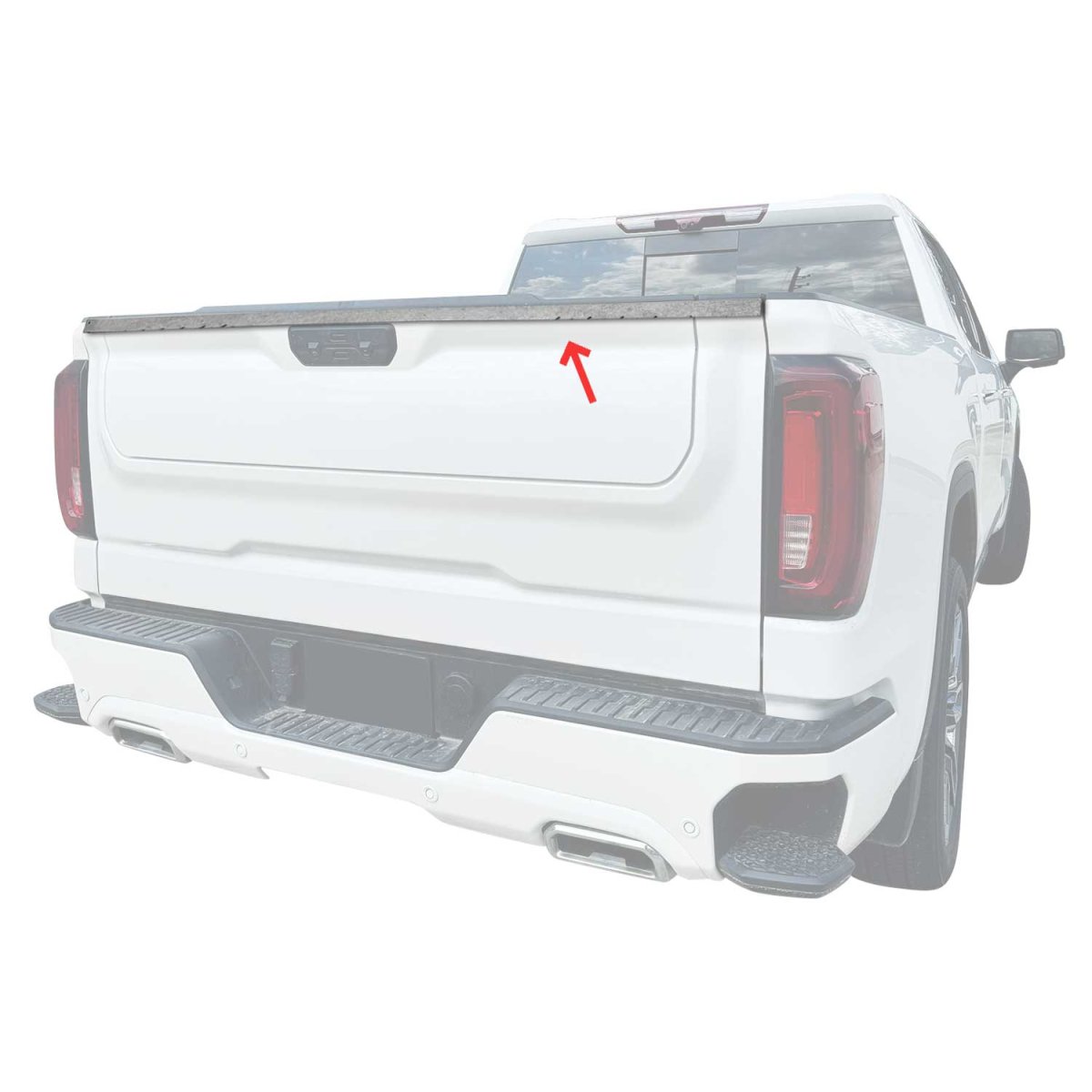 GMC Sierra 2500 Upper Tailgate Trim - Omac - S.Steel - Gloss Silver - 2015